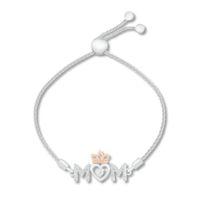 Diamond Accent 'Mom' Bolo Bracelet Sterling Silver & 10K Rose Gold 9.5"