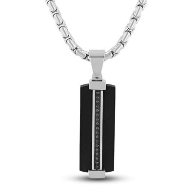 Men's Black Diamond Necklace 1/10 ct tw Stainless Steel 24"