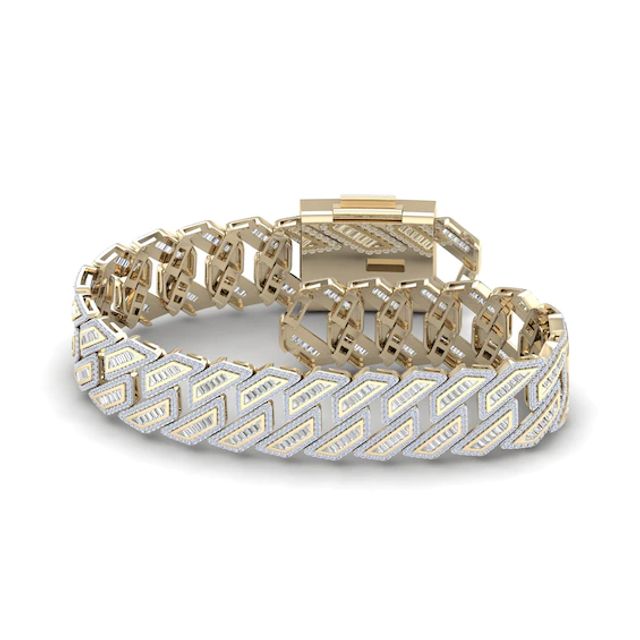 Men's Diamond Curb Chain Bracelet 3 ct tw Baguette & Round-cut 10K Yellow Gold 8.5"