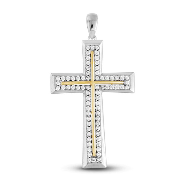 Men's Diamond Cross Charm 2 ct tw Round-cut 10K Two-Tone Gold