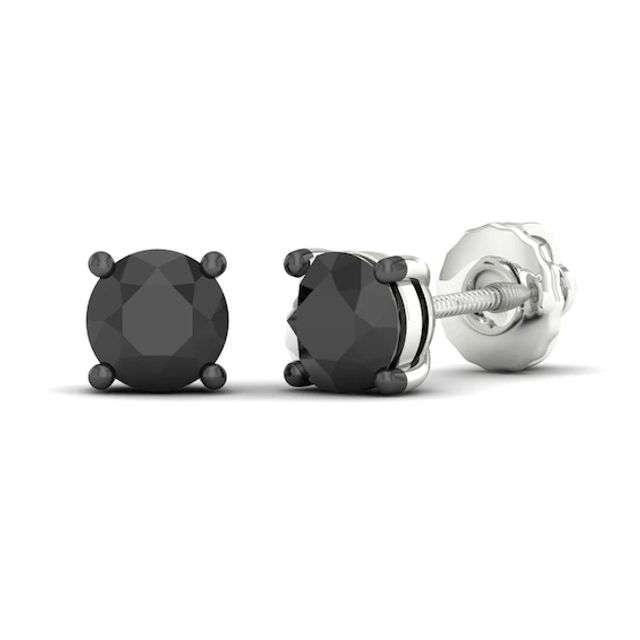 Black Diamond Stud Earrings 1/4 ct tw Round-cut 10K White Gold