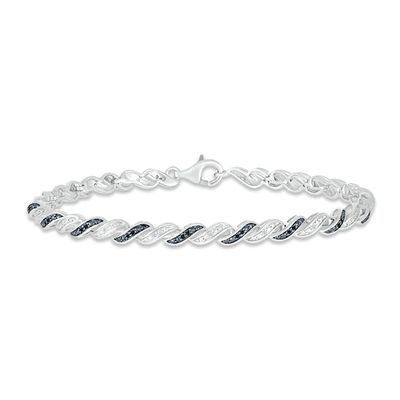 Black & White Diamond Bracelet 1/4 ct tw Round-cut Sterling Silver 7.5"