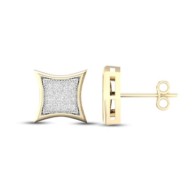 Men's Diamond Square Earrings 1/ ct tw Round-cut 10K Yellow Gold