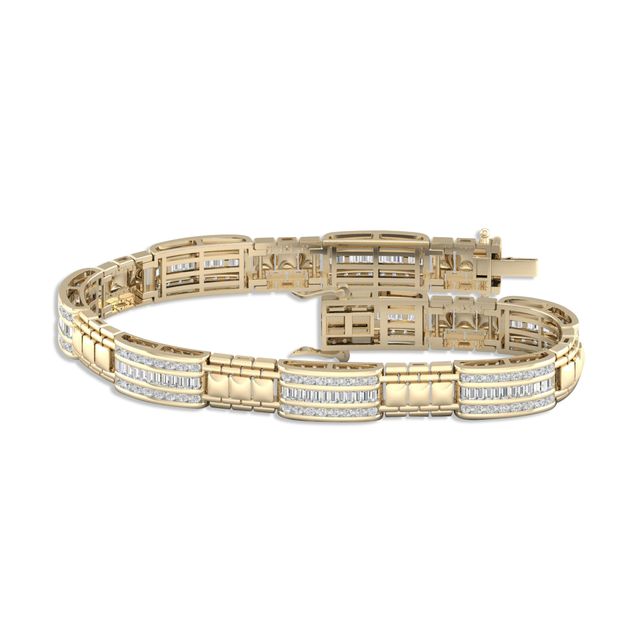 Men's Link Bracelet 3 ct tw Baguette & Round-cut 10K Yellow Gold 8.5"