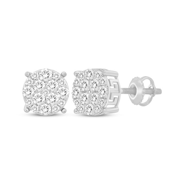 Men's Diamond Greek Key Stud Earrings 1/2 ct tw Round-cut 10K