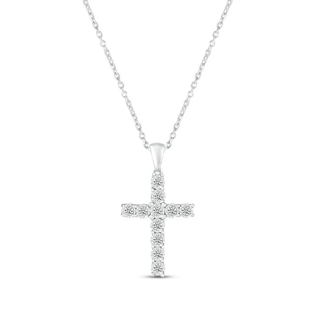 Diamond Cross Necklace 1/15 ct tw Sterling Silver 18”