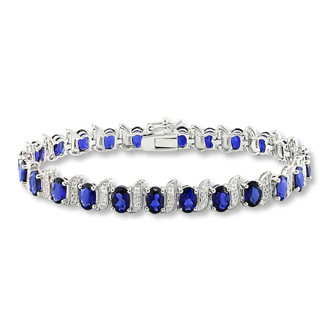 Lab-Created Sapphires Diamond Accents Sterling Silver Bracelet