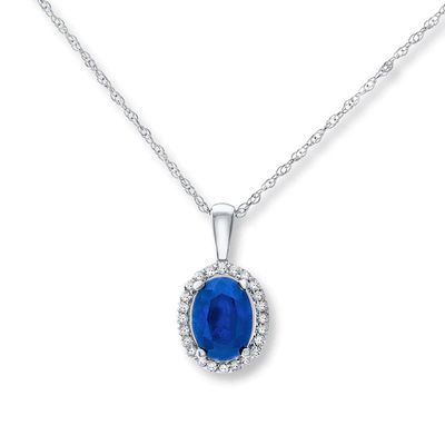 Natural Sapphire Necklace 1/10 ct tw Diamonds 10K White Gold