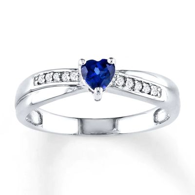 Lab-created Sapphire Ring 1/20 ct tw Diamonds Sterling Silver