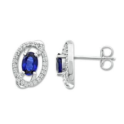 Lab-Created Blue & White Sapphire Earrings Sterling Silver