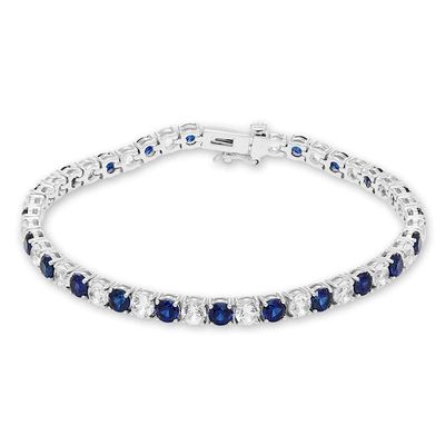 Blue & White Lab-Created Sapphire Bracelet Sterling Silver 7.5"