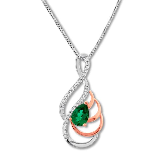 Lab-Created Emerald Necklace Sterling Silver/10K Rose Gold