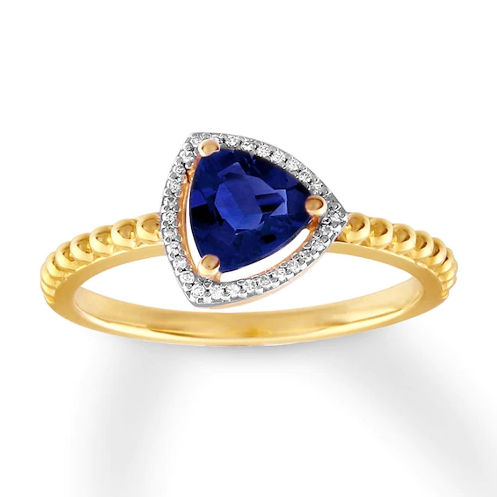 Lab-Created Sapphire Ring 1/20 ct tw Diamonds 10K Yellow Gold