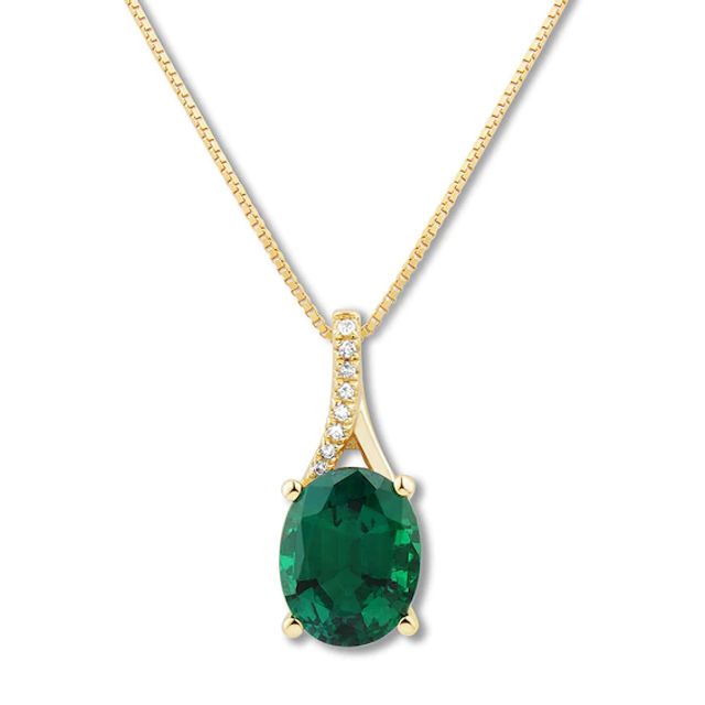 Lab-Created Emerald Necklace with Diamonds 10K Yellow Gold