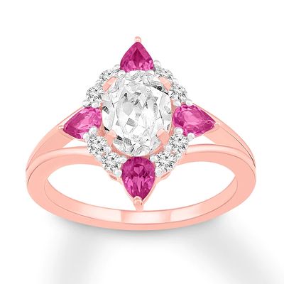 Pink & White Lab-Created Sapphire Ring 10K Rose Gold