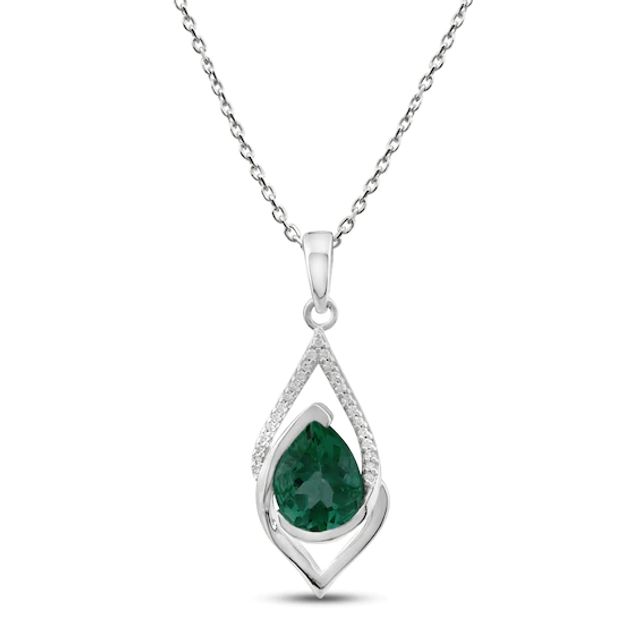 Lab-Created Emerald Necklace 1/20 ct tw DIamonds Sterling Silver 18"