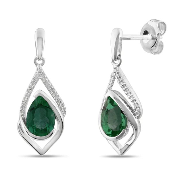 Lab-Created Emerald Earrings 1/15 ct tw Diamonds Sterling Silver