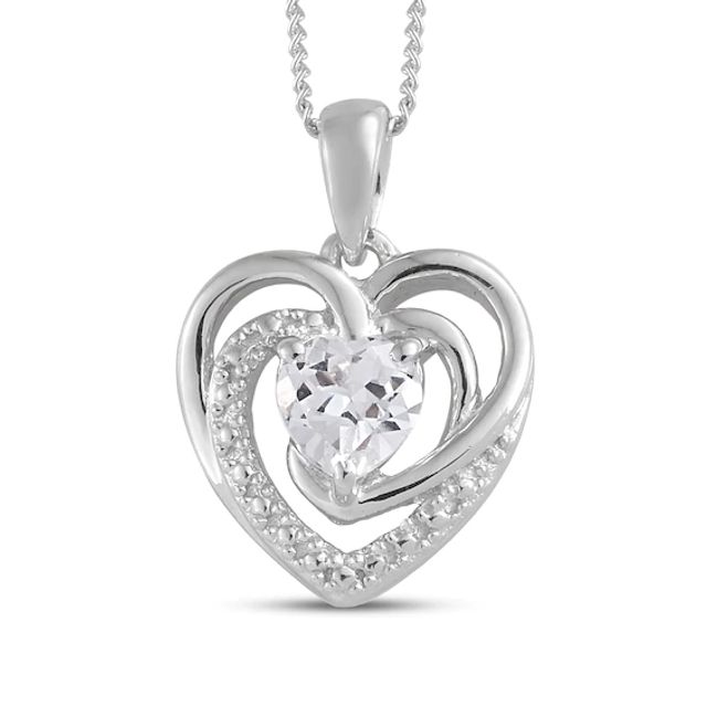 Lab-Created White Sapphire Heart Necklace Sterling Silver 18"