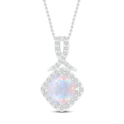 Lab-Created Opal & Lab-Created White Sapphire Necklace Sterling Silver 18"