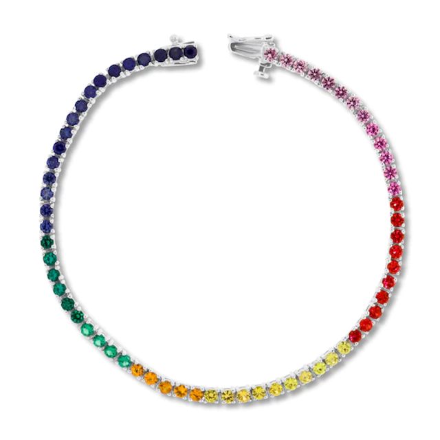 Lab-Created Gemstone Rainbow Bracelet Sterling Silver