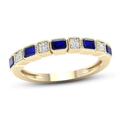 Blue Sapphire Ring 1/20 ct tw Diamonds 10K Yellow Gold