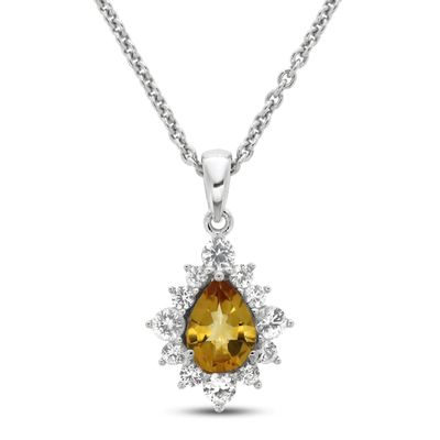 Citrine & White Lab-Created Sapphire Necklace Sterling Silver 18"