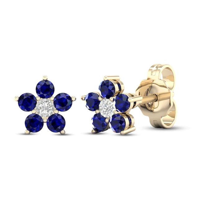 Blue Sapphire & Diamond Accent Earrings 10K Yellow Gold