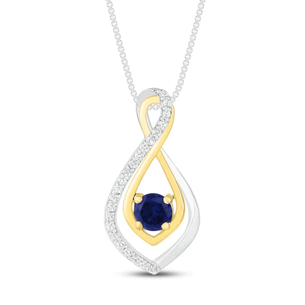 Convertible Blue & White Lab-Created Sapphire Necklace Sterling Silver/10K Yellow Gold 18"