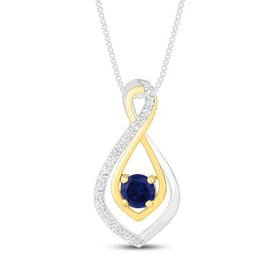 Convertible Blue & White Lab-Created Sapphire Necklace Sterling Silver/10K Yellow Gold 18"