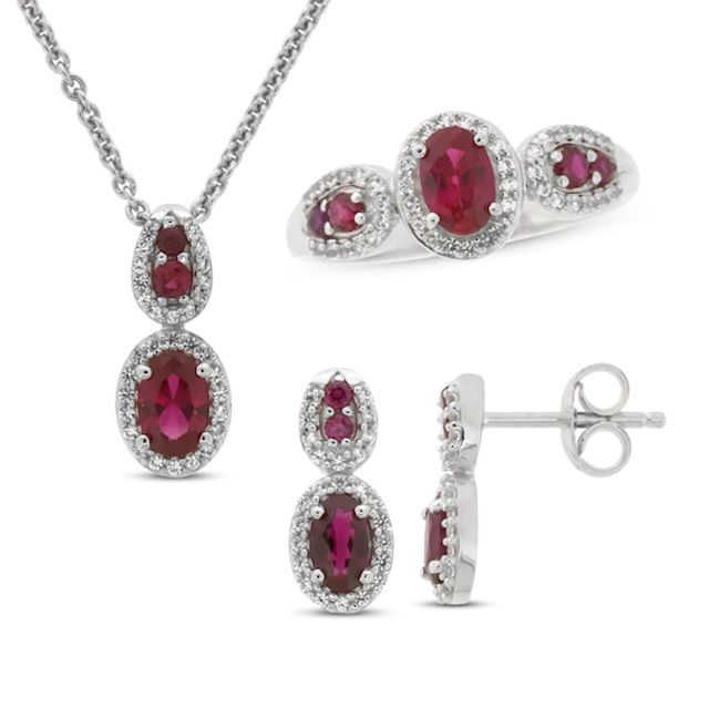 Lab-Created Ruby & White Lab-Created Sapphire Boxed Set Sterling Silver - Size 7