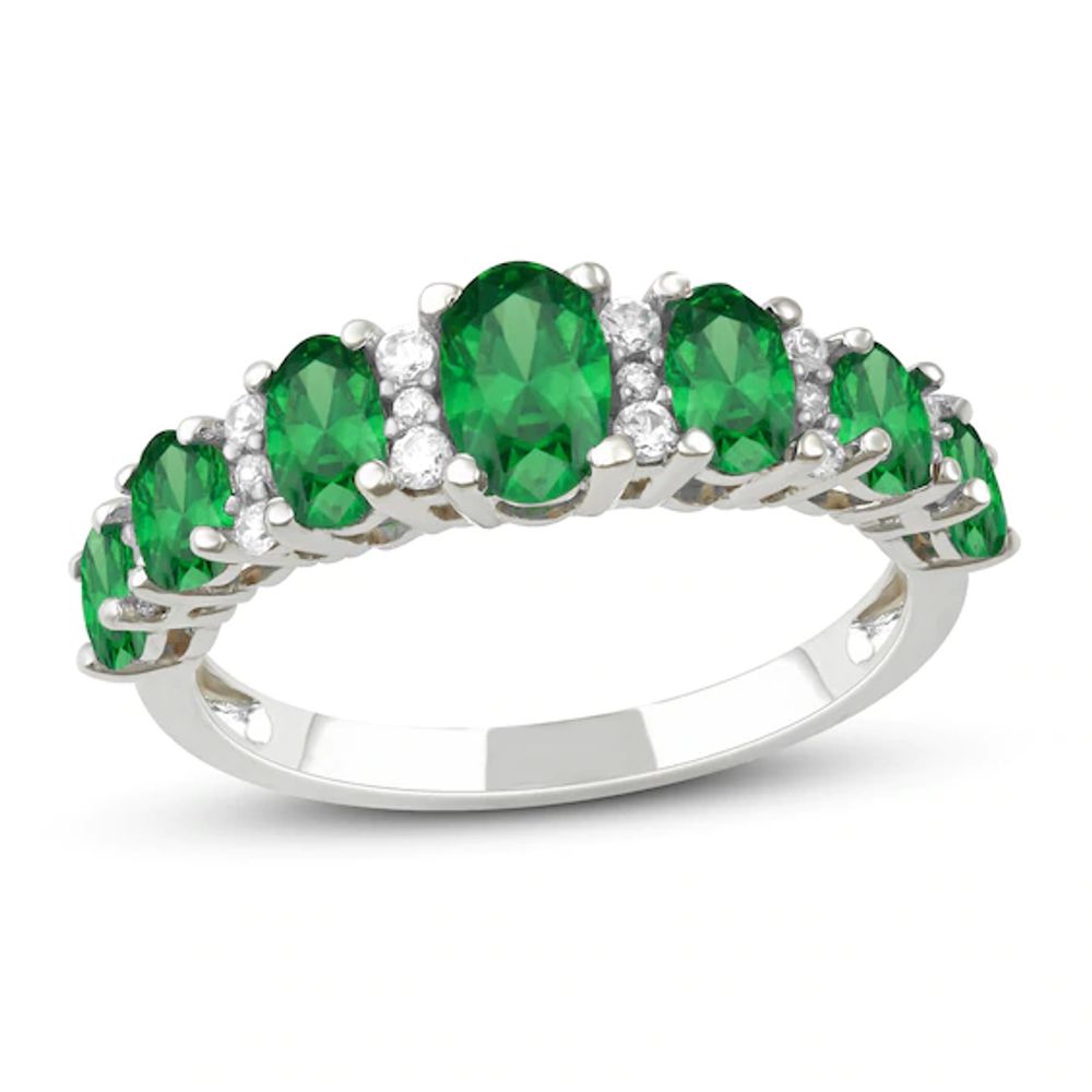 Emerald & Diamond Ring 1/6 ct tw 10K White Gold