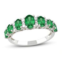 Emerald & Diamond Ring 1/6 ct tw 10K White Gold