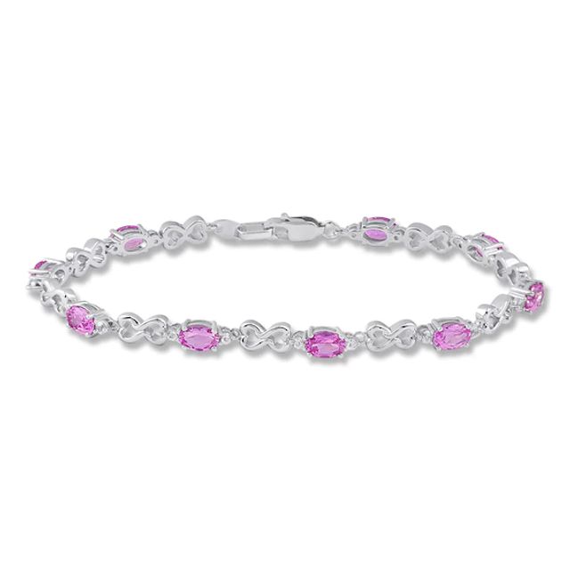 Pink & White Lab-Created Sapphire Bracelet Sterling Silver 7.5"