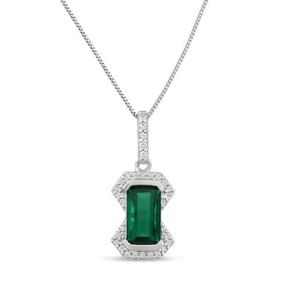 Lab-Created Emerald & White Lab-Created Sapphire Necklace Sterling Silver 18