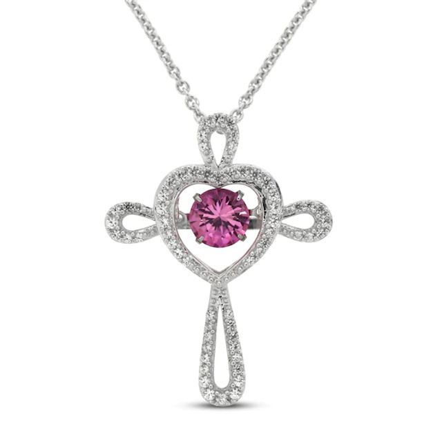 Unstoppable Love Pink & White Lab-Created Sapphire Cross Necklace Sterling Silver 18"