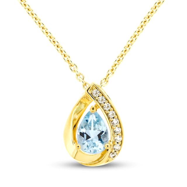 Aquamarine & White Lab-Created Sapphire Necklace Sterling Silver/14K Yellow Gold Plating 18"