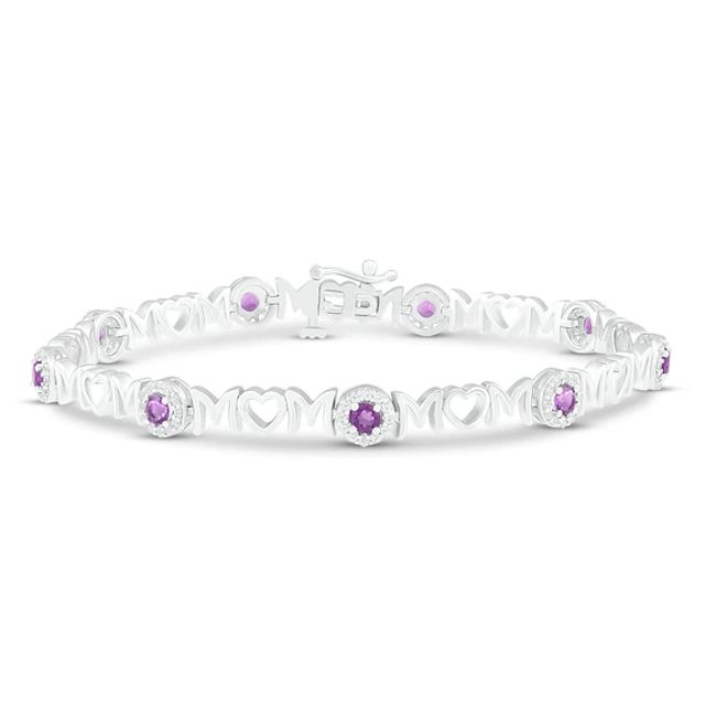 Amethyst & White Lab-Created Sapphire Mom Bracelet Sterling Silver 7.25"