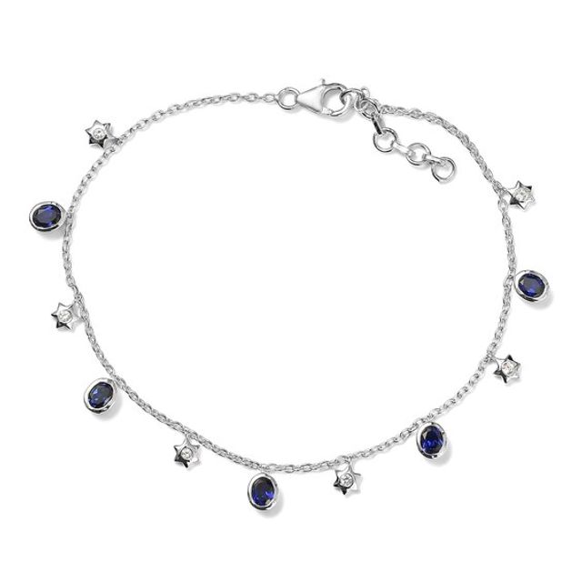 Blue & White Lab-Created Sapphire Anklet Sterling Silver 9"
