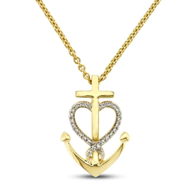 White Lab-Created Sapphire Anchor Necklace Sterling Silver/14K Yellow Gold Plating 18"