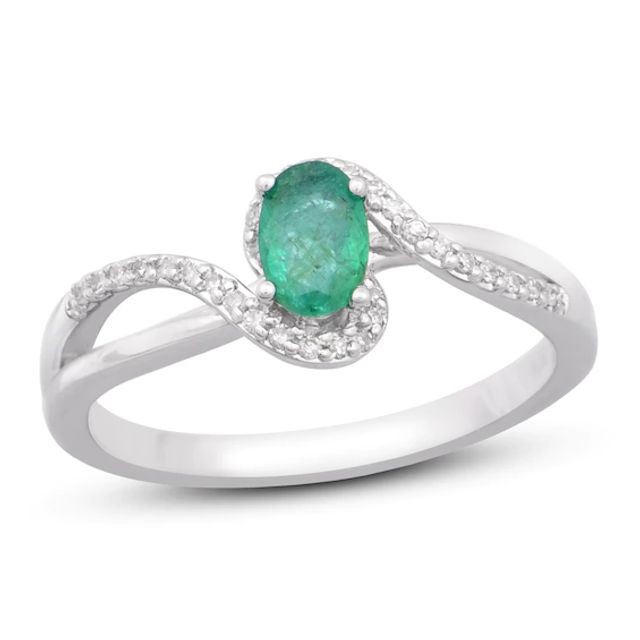 Emerald Ring 1/15 ct tw Diamonds 10K White Gold