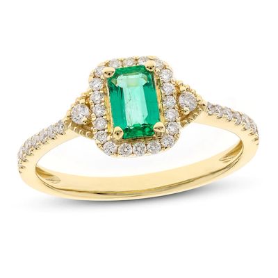 Emerald Ring 1/4 ct tw Diamonds 10K Yellow Gold