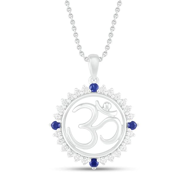 Blue/White Lab-Created Sapphire Om Necklace Round-Cut Sterling Silver 18"