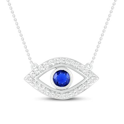 Blue & White Lab-Created Sapphire Evil Eye Necklace Sterling Silver 18"