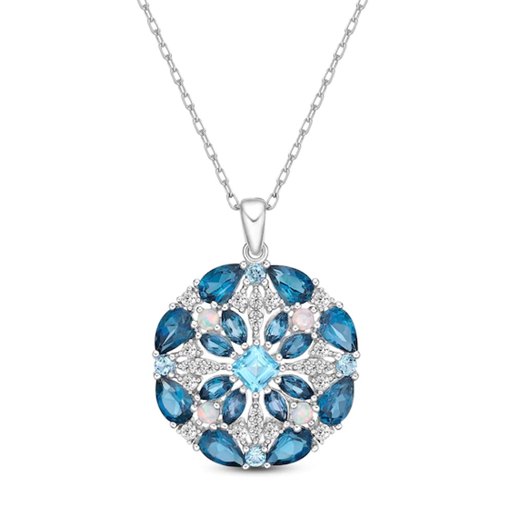 Blue Topaz/Lab-Created Opal/White Lab-Created Sapphire Necklace Sterling Silver 18"