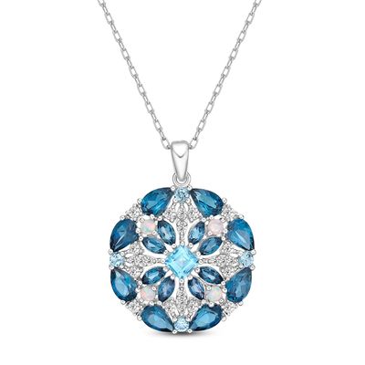 Blue Topaz/Lab-Created Opal/White Lab-Created Sapphire Necklace Sterling Silver 18"