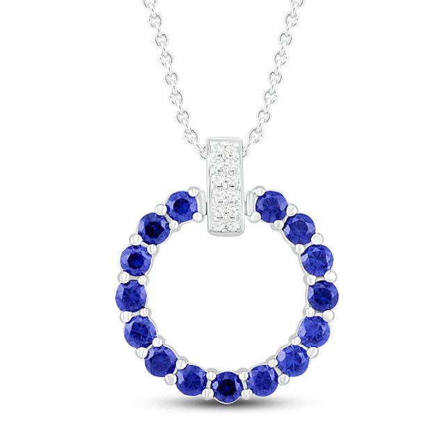 Blue & White Lab-Created Sapphire Circle Necklace Sterling Silver 18"