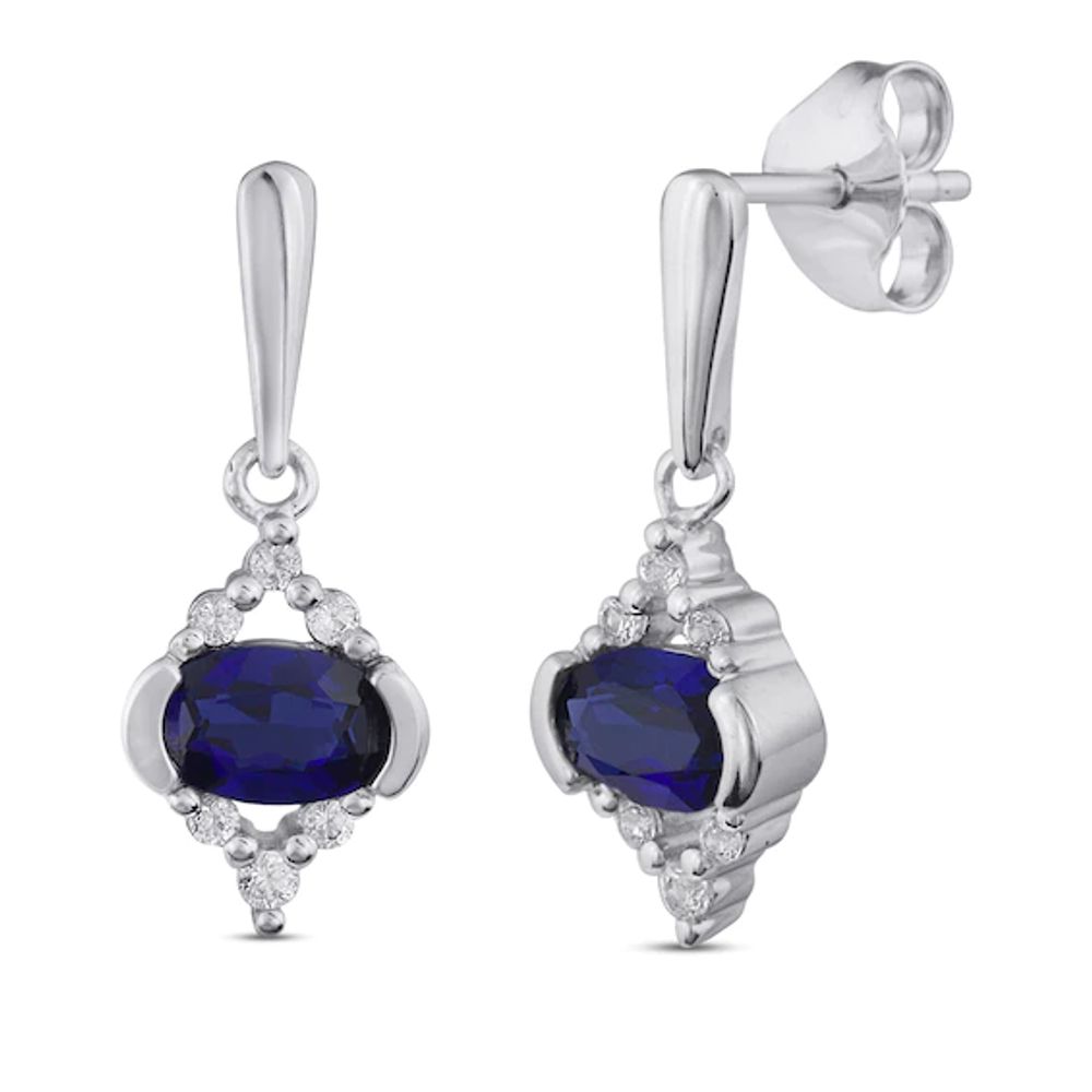 Blue & White Lab-Created Sapphire Earrings Sterling Silver