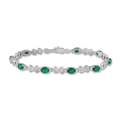 Lab-Created Emerald & White Topaz Bracelet Sterling Silver 7.5"