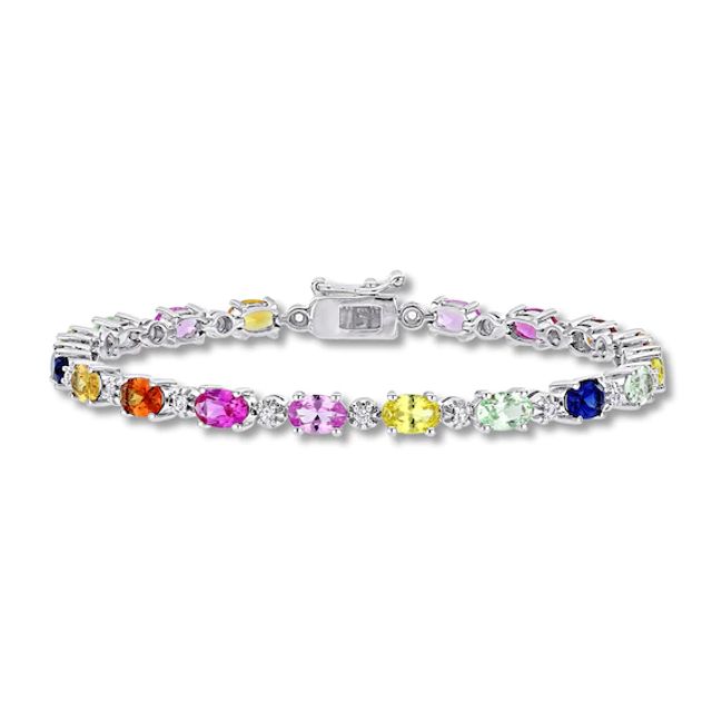 Multi-Color Lab-Created Sapphire Bracelet Sterling Silver 7"