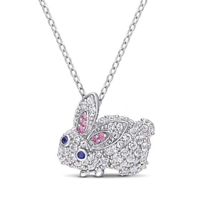 Multicolor Lab-Created Sapphire Bunny Necklace Sterling Silver 18"